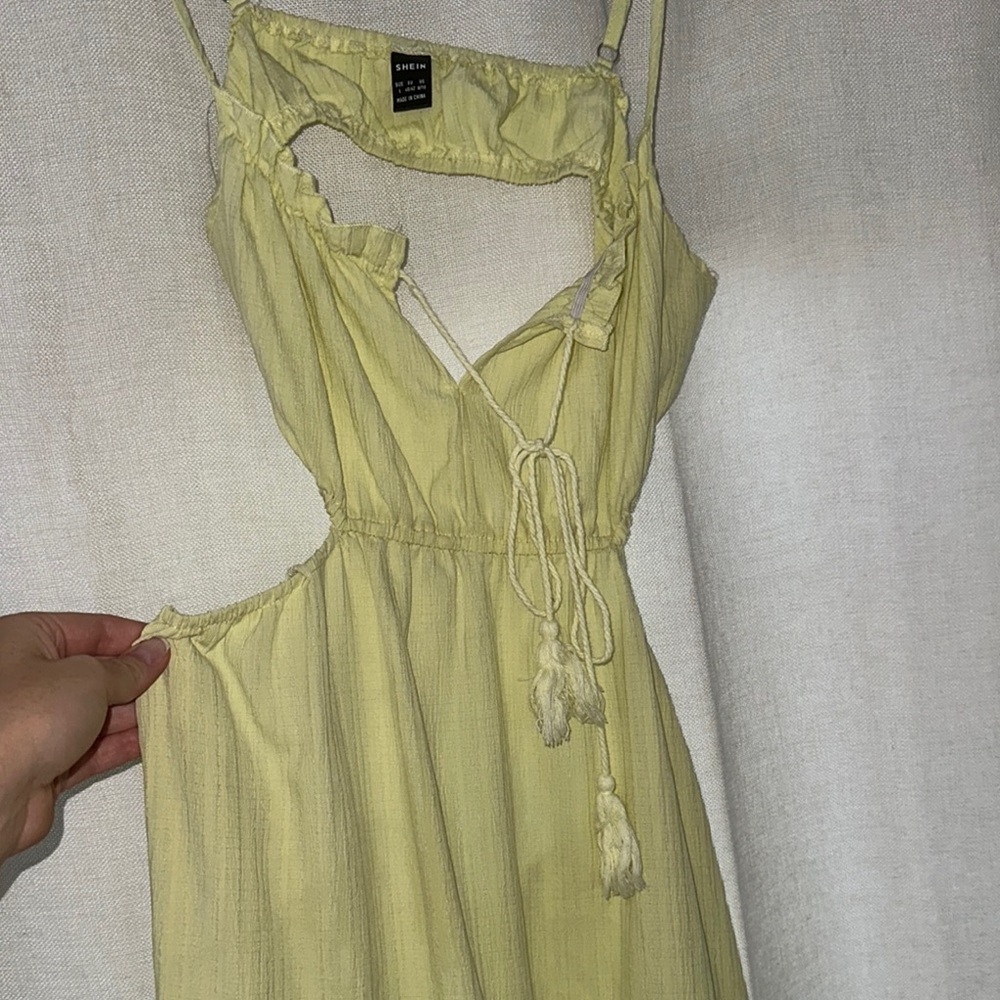 Shein Yellow Ruched Buttoned Sundress